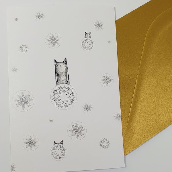 Postkaart ja rinnamärk talvekassiga