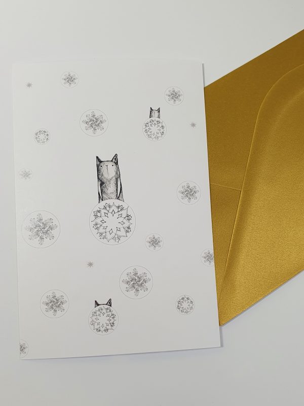 Postkaart ja rinnamärk talvekassiga