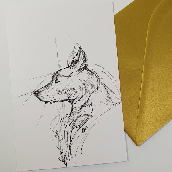 Postkaart ja rinnamärk hundiga