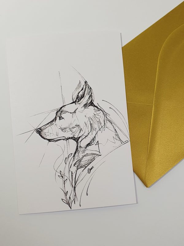 Postkaart ja rinnamärk hundiga