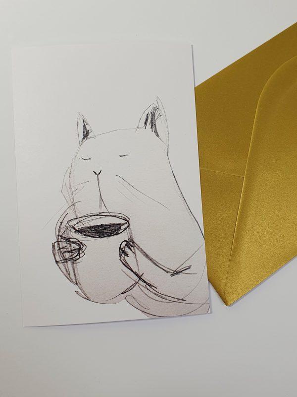Postkaart kass kohviga ja kõrvaehted
